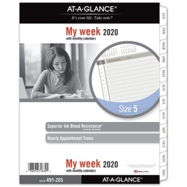 AT-A-GLANCE 2020 Recambio de planificador semanal, corredor de día, 8-1/2" x 11", tamaño folio 5, dos páginas por semana, hoja suelta (491-285)