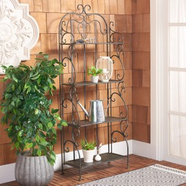 SAFAVIEH Outdoor Collection Tyrique Victorian Black Rust Wrought Iron 4-Tier Shelf Unit