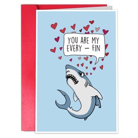 TQDaiker Funny Shark Valentines Day Card for Husband Boyfriend,Cute Shark Anniversary Card from Wife Girlfriend,Animal Valentines Day Card, “You Are My Every-Fin.”