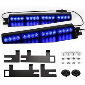 32-LED Visor Lights 26 Flash Patterns Emergency Hazard Warning Strobe Beacon for Windshield Split Mount Deck Light BarsLight Color: Blue, Rated Power: 32, Beam Angle: Spot