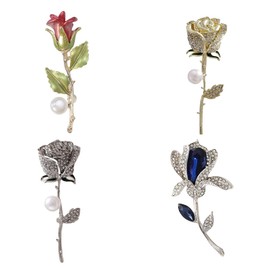 FAIRYGATE Pearl Brooch Red Rose Floral Brooches Pin Decorative Garment Dress Jewelry Retro Flower Scarves Shawl Clip for Women Wedding Party Clothing Accessories B7312