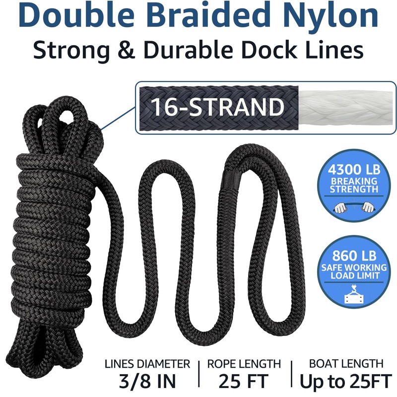 PACTHSD Boat Dock Lines 2 Pack 3/8" x 25' Double