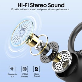 Bluetooth Sports Headphones, Wireless Bluetooth 5.3 Headphones with ENC Mic, 50 Hours Hi-Fi Stereo Deep Bass Earphones with LED Display, IP7 Waterproof Wireless Earbuds with Ear Hooks for Sports