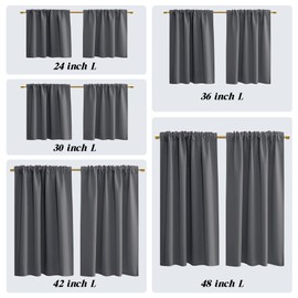 PANELSBURG Short Blackout Curtains for Bedroom Windows,2 Panel Sets 48 Length Thermal Insulated Waterproof Curtains for Bathroom Bay Window,48 Inches Long,Dark Grey/Gray