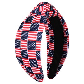 4th of July Headband Accessories Outfits for Women American Flag Headband USA Flag Star Knotted Headband Red White and Blue Patriotic Wide Top Knot Headband Independence Day Parade Party Gifts