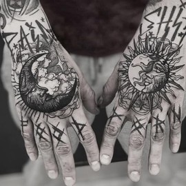 Oottati 2 Sheets Waterproof Hand Back Temporary Tattoos Stickers Sun Moon