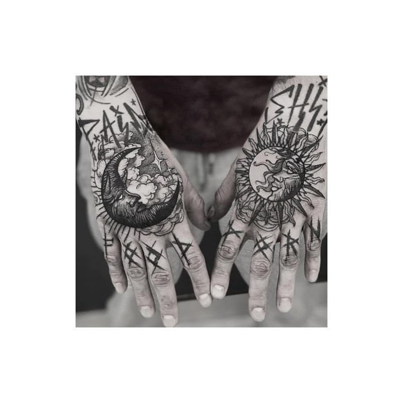 Oottati 2 Sheets Waterproof Hand Back Temporary Tattoos Stickers Sun