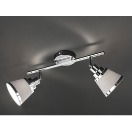 WOFI Design Ceiling Spotlight Zoom Shiny Chrome with Grey Fabric Lampshades - 2 Spotlights Swivelling E14 Socket - Ceiling Lighting for Indoor Use
