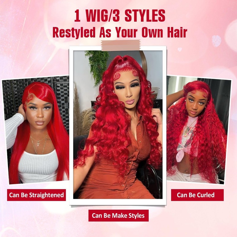 Agairl Red Body Wave Lace Front Wigs Human Hair Pre