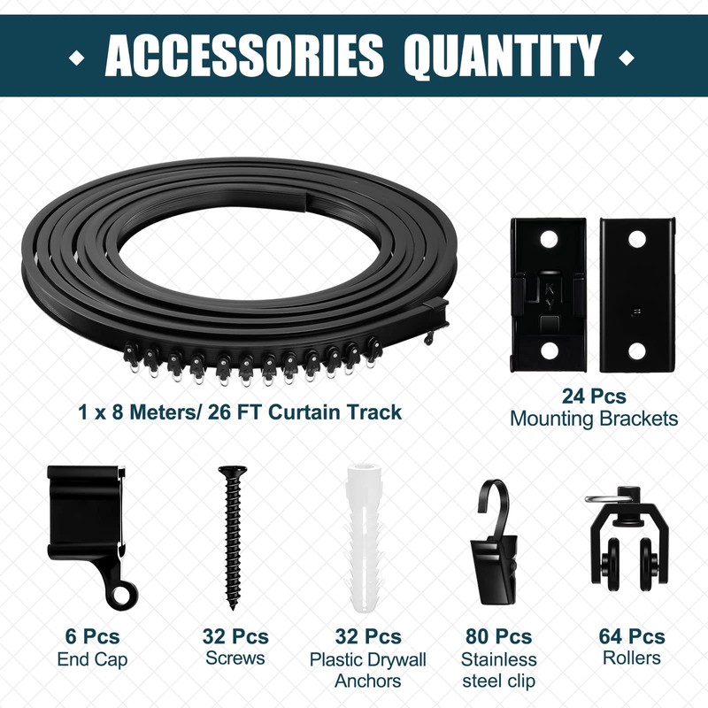 Jetec Curved Ceiling Curtain Track 8 m/ 26 ft Bendable