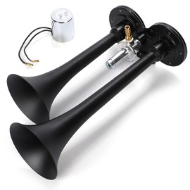 calm wish Yankee Horn, Air Horn, Trump, 2 Rungs, Truck, Dump, Car, Boat, Motorcycle, Black, 12 V, 24 V, 11.4 inches (29 cm), Universal