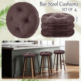 Marsui 4 Pieces Soft Stool Covers Round Bar Stool Cushions with Elastic Band Padded Seat Covers Nonslip Round Seat Cushions for Chairs Seat Slipcovers(12 Inch,Brown)