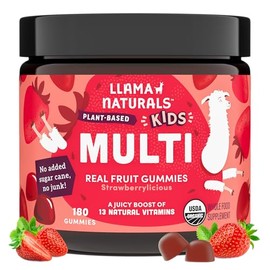 Llama Naturals Organic Kids Multivitamin Gummies – Real Fruit Whole Food Vitamins with Vitamin D, C & Beta Carotene, Vegan Formula | Strawberry 180 Ct (2-3 Months)