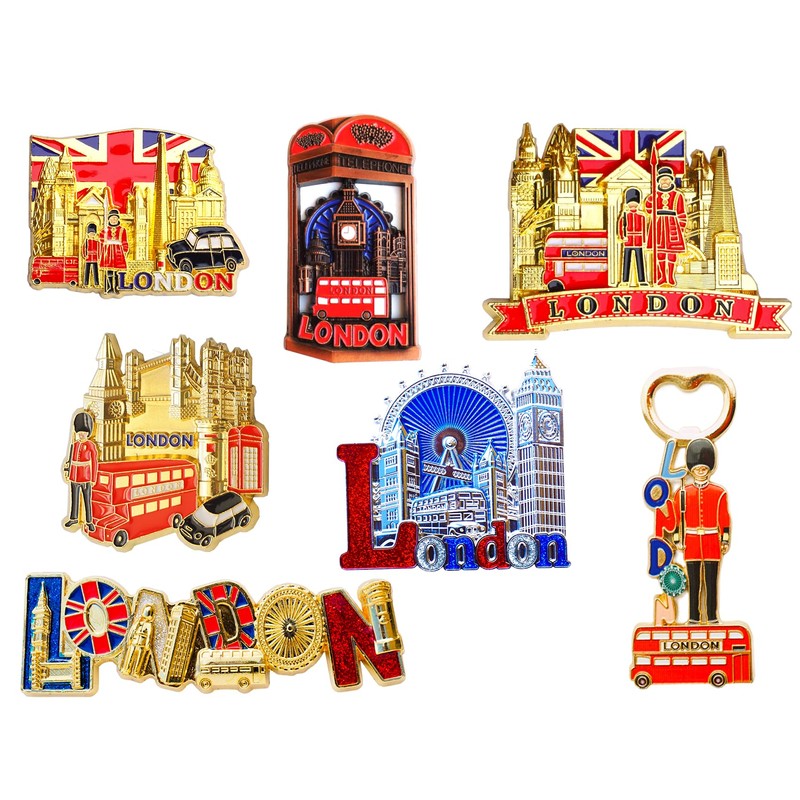 7-Piece Set of London Icons Metal Fridge Magnets - UK