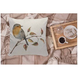 WONDERTIFY Robin Cushion Cover Watercolor Tree Branch Red Yellow Leaves Autumn Bird Fall White Nature Decorative Throw Pillow Covers For Couch, Bed Sofa Pillows Case 45X45 Cm