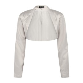 Bolerose Formal Long Sleeve Satin Bolero Shrug (Silver, M)