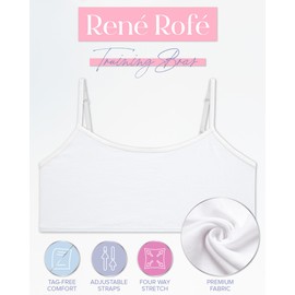 Rene Rofe Girls Training Bras - 5 Pack Soft Stretch Cotton Bra, Cami Style Girls Underwear with Adjustable Straps (7-14), Size 10-12, Pink/Blue Stars