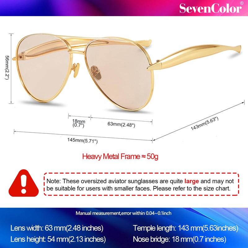 SevenColor Trendy Oversized Aviator Sunglasses for Women Men 2025 Gold