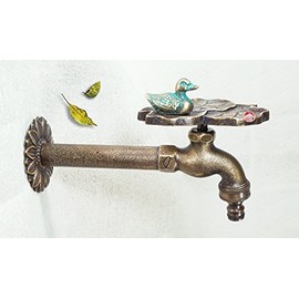 Taiwan Decorative Solid Brass Garden Outdoor Faucet with a Brass Connecter - A Duck on Lily Pad