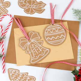 SULOLI 120 PCS Christmas Kraft Paper Gift Tags, Xmas Brown Kraft Gift Tags with Plaid Ribbon for DIY Christmas Holiday Present Wrap Stamp and Xmas Gift Decorations