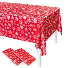 ELECLAND 2Pcs Christmas Snowflakes Tablecloths Plastic Christmas Snowflakes Table Covers 137cmx274cm Winter Tablecloth Rectangle Table Cover for Christmas Party Decor, Winter Holiday Home Decorations