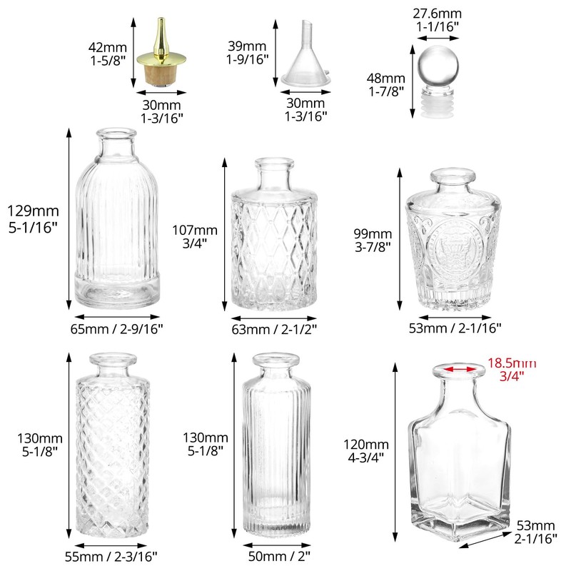 QWORK Glass Bitters Bottles Set of 6, Zinc Alloy Dash