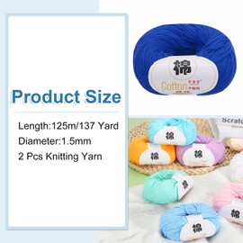 sourcing map Cotton Yarn, 100% Cotton Chunky Yarn for Hand Knitting, Blanket Yarn for Crocheting, 2 Packages of 100g/3.53oz(Per Skein 50g/137yards)/Deep Blue