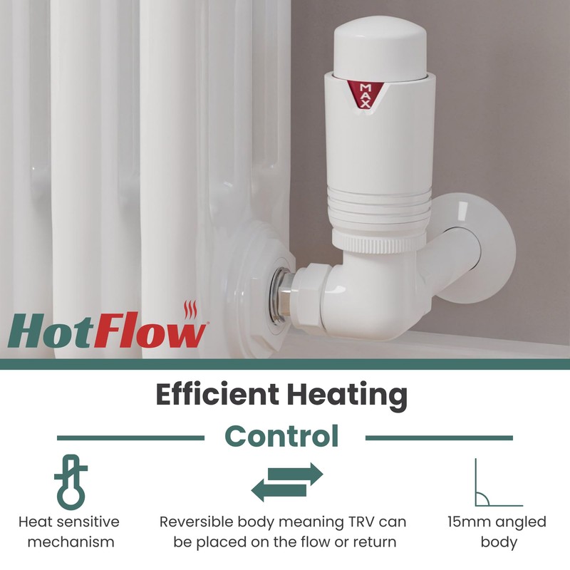 Hot Flow All-White Estuary Corner TRV Thermostatic Radiator Valve (Pair)