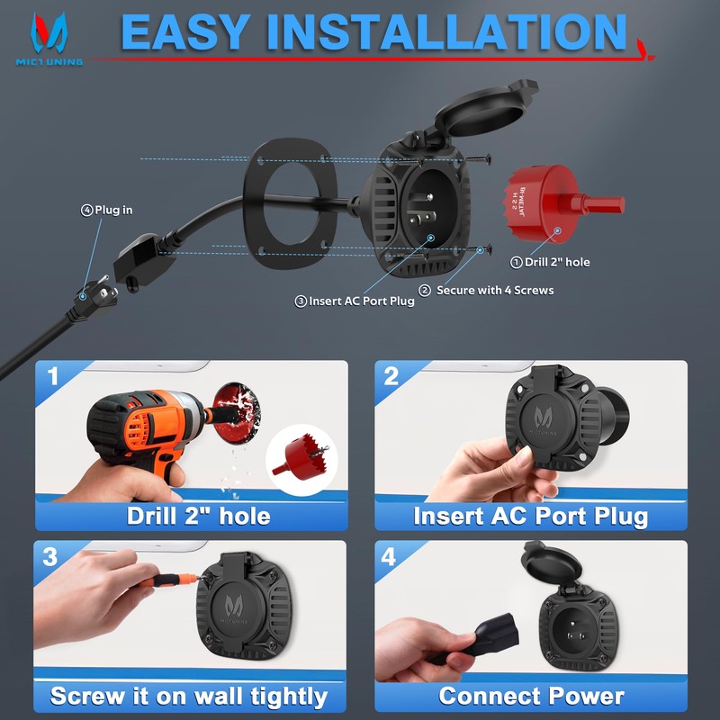 MICTUNING AC Port Plug with Heavy Duty Integrated 20 Inch