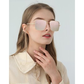 TIJN Aviator Sunglasses for Women Men UV400 Protection Oversized Square Sun Glasses Retro 70s Vintage Shades(Pink)