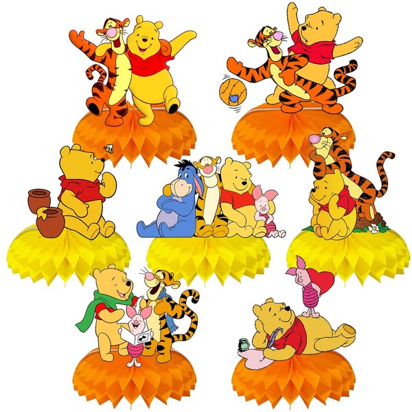 Winnie Birthday Party Supplies, 7Pcs Honeycomb Centerpieces for Winnie Party
