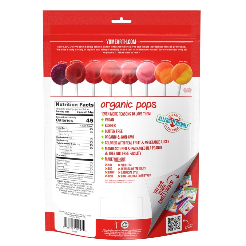 YumEarth Organic Lollipops, Assorted Flavors, 8.5 Ounce, 40 Lollipops -
