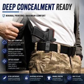 All Day Comfortable IWB Holster for Glock 19/19X (Gen 3-6) Glock 44/45 Glock 23/32 (Gen 3-4) - Hybrid Leather Holster with Adjustable Retention, Optics Ready, Concealed Carry for EDC