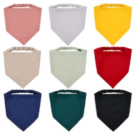 Lawie Paquete de 9 pañuelos de tela de colores sólidos con diadema triangular de gasa de seda en blanco liso para la cabeza, bufanda elástica para el cuello, bufanda para mujeres y niñas, Caqui, rosa, amarillo, rojo vino, gris, azul claro, verde oscuro, 