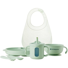 Bc Babycare 6PCS Silicone Baby Feeding Set | Self Feeding Utensils with Suction Plate, Bowl, Bib, Sippy Cup, Forks & Spoons | BPA-Free Toddler Tableware (Green)​