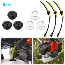 Pack of 9 universal petrol filter kit, petrol hose seal, petrol hose seal with primer bulb, petrol filter kit, petrol hose brush cutter, petrol filter spare parts, for trimmer, mower