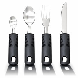 Disability Aids Easy Grip Eating Utensils Set of 4 – Extra Wide Handles, Adaptive Forks and Spoons for Adults, Comfortable Grips Ideal for Elderly, Disabled, Arthritis, Tremors (Straight)