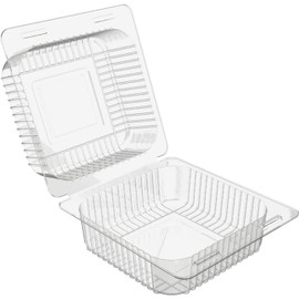 Axe Sickle 200 Pcs 5 x 5 inch Clear Plastic Hinged Take Out Containers Clamshell Takeout Tray Food Clamshell Containers for Dessert, Cakes, Cookies, Salads, Pasta, Sandwiches