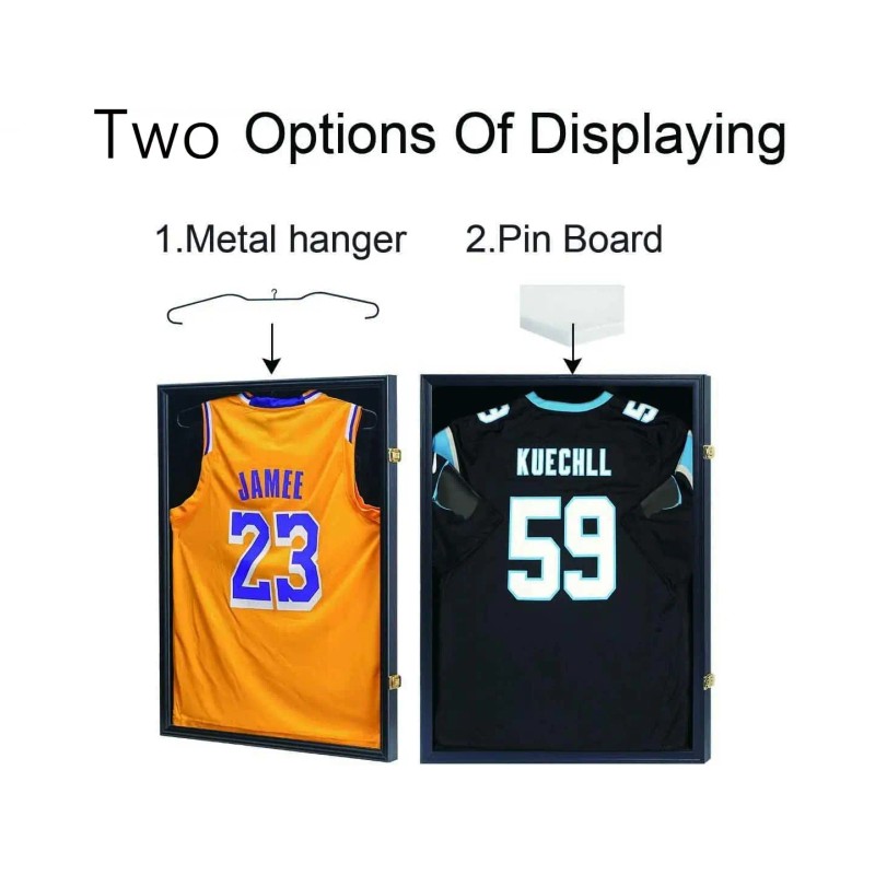 Black Wood Lockable Jersey Shadow Box Frame UV Resistant Sports