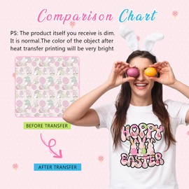 Tintnut Easter Egg Infusible Transfer Ink Sheets - 12 Sheets 12"x10", Pink Bunny Prints Heart Sublimation Transfer Paper Bundle Compatible with Cricut for DIY Mugs, Tumblers, Key Chain, T-Shirts