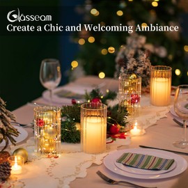 Glasseam Glass Pillar Candle Holder: Set of 12 Hurricane Candle Holders for Floating Candles Decorative Ribbed Vase for Flowers Cylinder Vases for Centerpieces Wedding Dining Table Thanksgiving 5.91’’