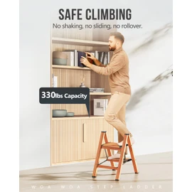WOA WOA 2 Step Ladder, Foldable Step Stool, Aluminum Lightweight Ladder for Home Kitchen Closet, Anti-Slip Pedals, Ease of Folding, Portable, 300lbs Capacity - Wood Grain