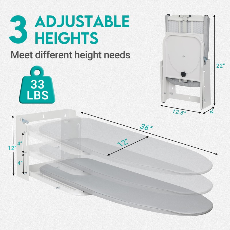 Zoes Homeware Wall Mounted Ironing Board, 180 Rotation, Space-Saving Fold