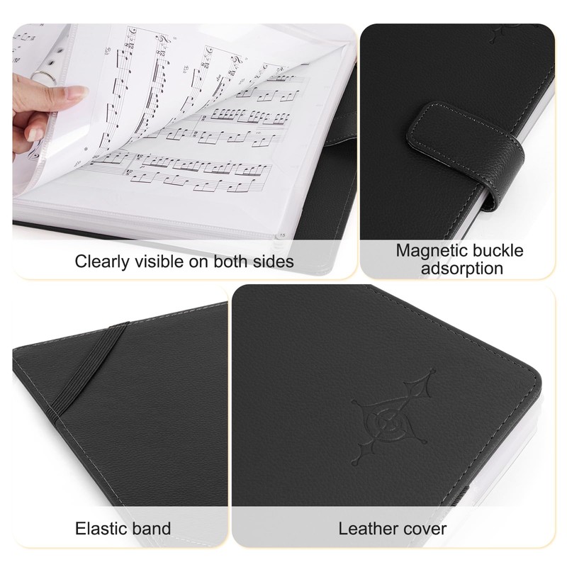 Rockhouse Sheet Music Folder, 3 Ring Binder Music Holder PU