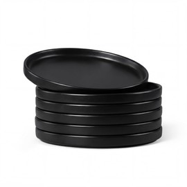 E-far 7.9 Inch Ceramic Dinner Plates, 6-Piece Stoneware Salad Plates with Raised Edges, Chip & Scratch Resistant | Microwave & Dishwasher Safe Dessert Dishes for Appetizer Salad, Matte Black