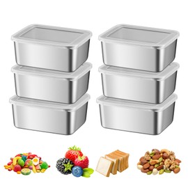 Zjyufy 6 Pack Stainless Steel Containers Stainless Steel Multipurpose Reusable Stackable Box with Lid Clear Lid Food Container Oven Freezer Dishwasher Safe
