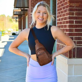 JASGOOD Small Sling Bag for Women Leather Fanny Packs Crossbody Bags Trendy Chest Bag for Travel Anti-Theft Sling Purse