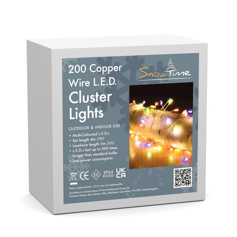 Snowtime 200 4m Copper Wire Cluster Lights With Multi-Colour LEDs