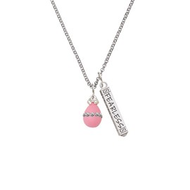 Delight Jewelry Pink Easter Egg with Clear Crystal Band Silvertone Fearless Bar Charm Necklace, 23"