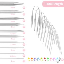 VEGCOO Circular Knitting Needles 10pcs 40cm Circular Knitting Needles Sizes 2/2.5/3/3.5/4/4.5/5/6/8/10mm Round Crochet Hooks for Home or Work